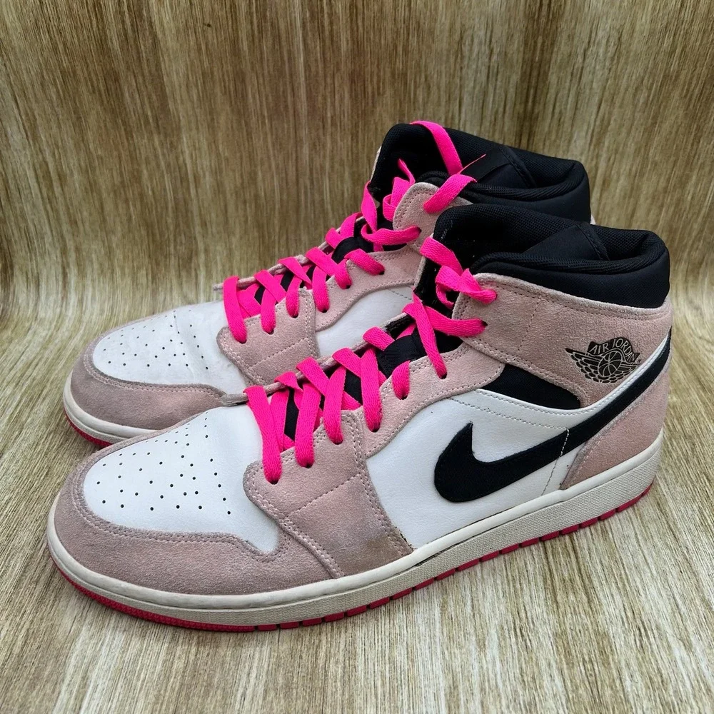 Nike Air Jordan 1 Mid Men's Size 13 Crimson Tint White Black Shoes 852542-801